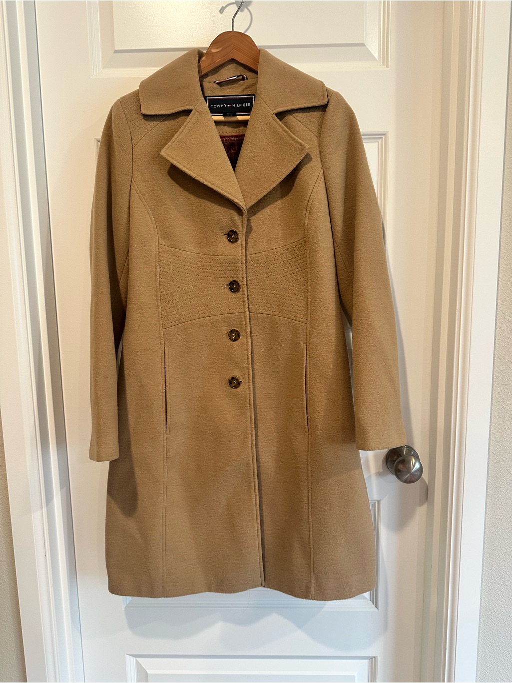 Tommy Hilfiger Camel Single-Breasted Walker Coat - Euc